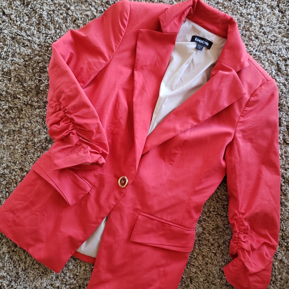 BEBE Red Blazer w/ Ruched 3/4 Sleeves Size 0